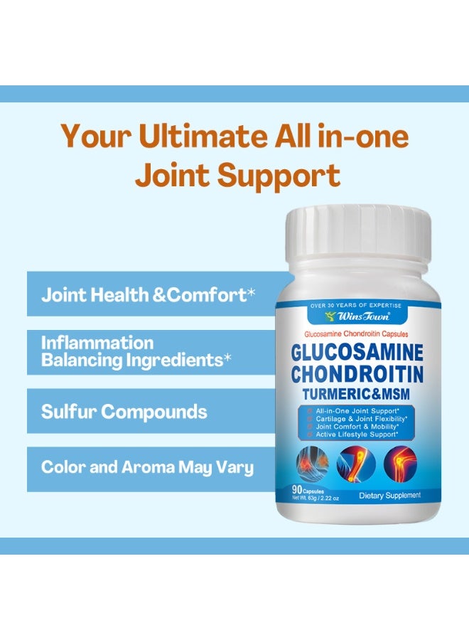 WinsTown Glucosamine Chondroitin Turmeric MSM Capsules - One-Stop Joint Care Dietary Supplement (90 Capsules) - Image 5